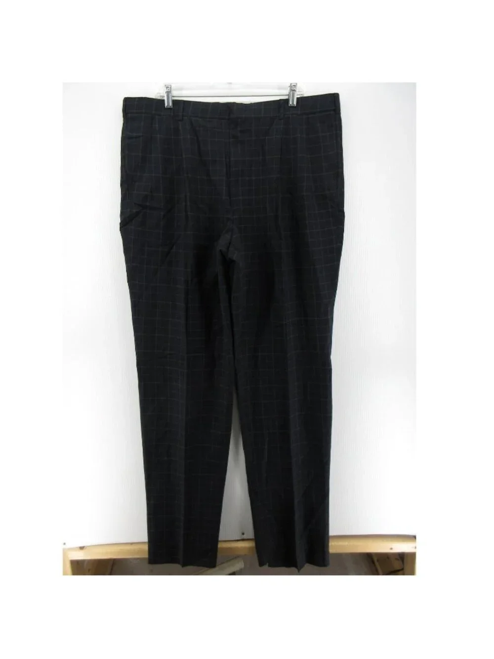 VGT Lands End Pants 42 Navy Wool Linen Check Pleated Trousers USA NEW